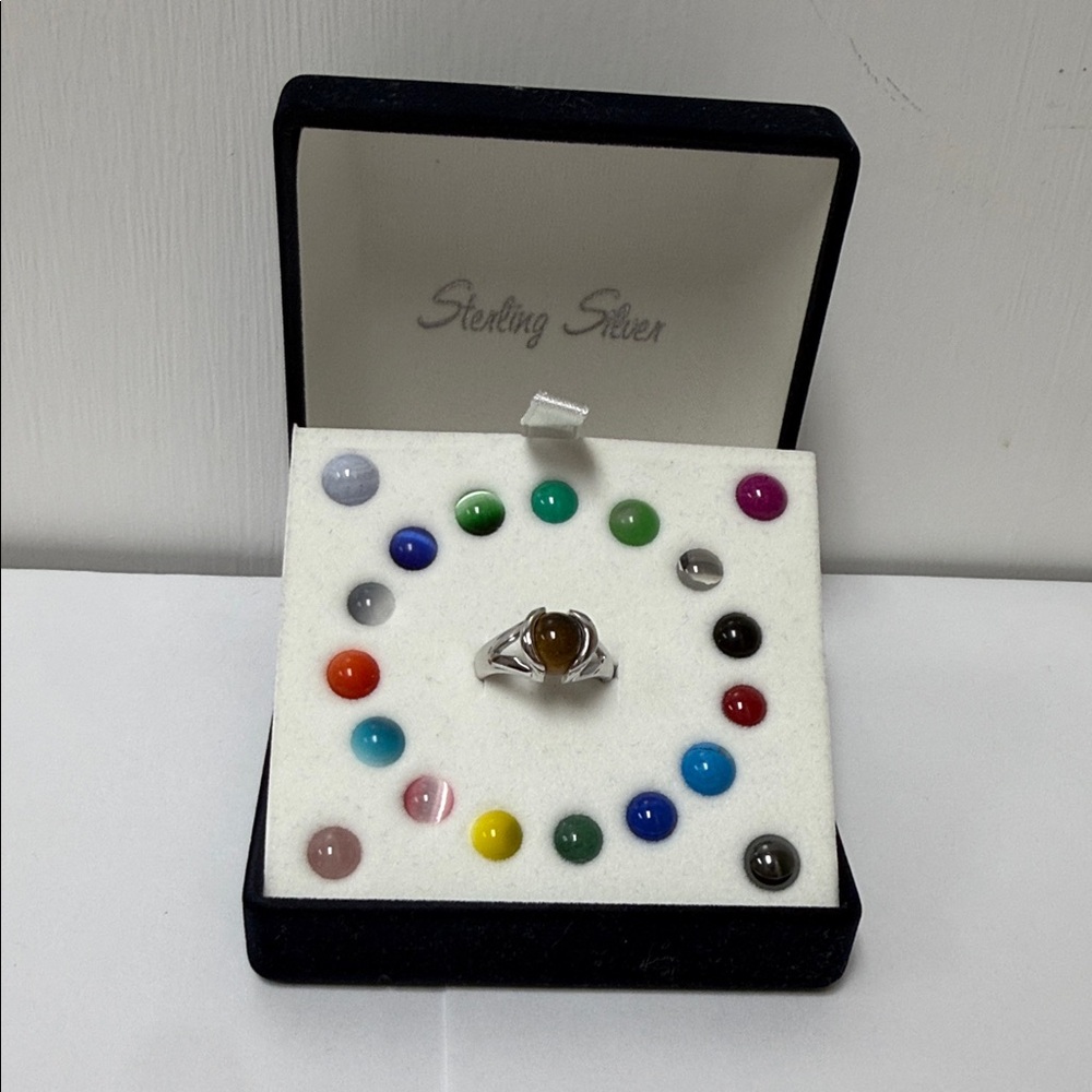 Interchangeable Gemstone Ring with Amber Stone